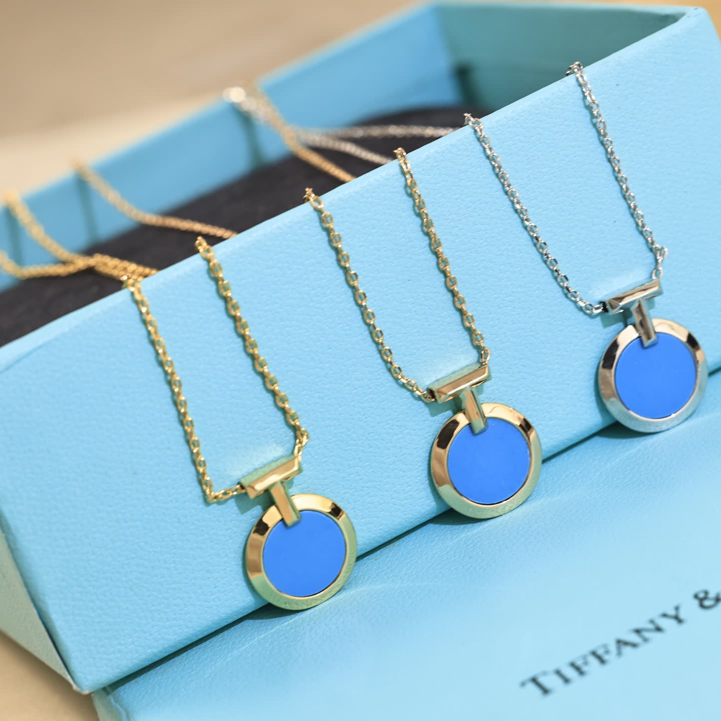 Tiffany & Co. Blue Enamel Circle Pendant Necklace